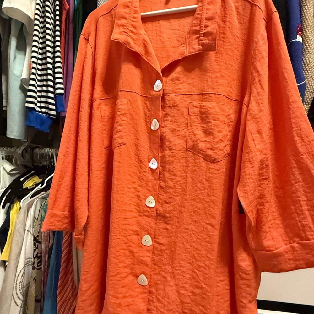 Ali Miles Orange Button-Up Blouse